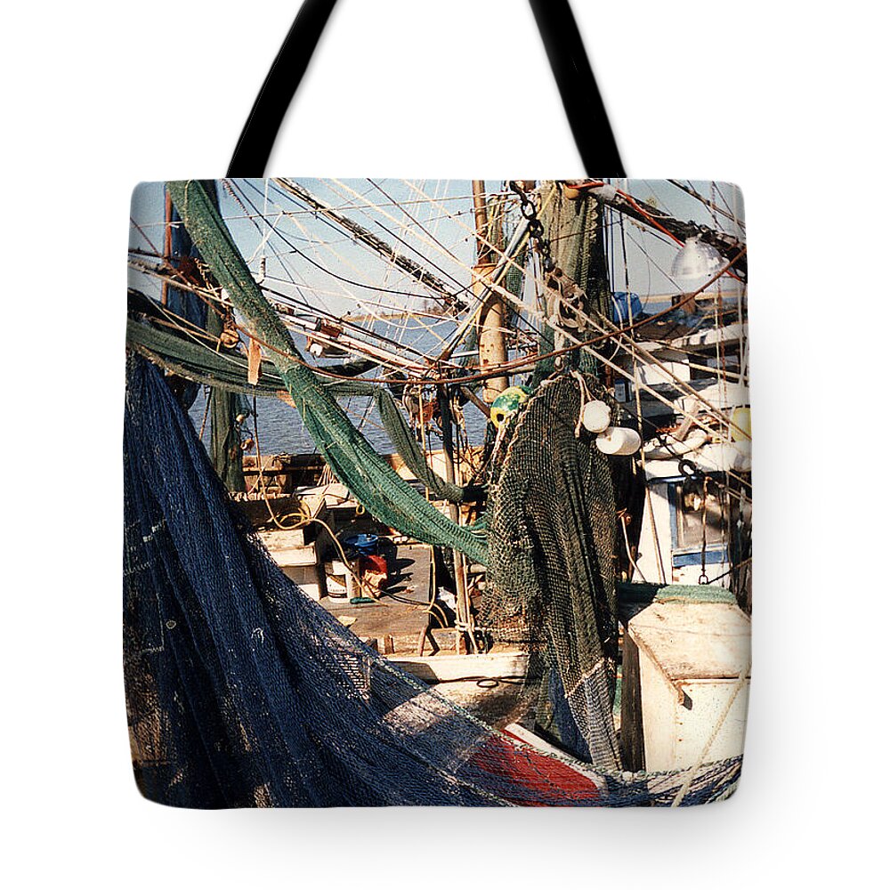Shrimp Tote Bag featuring the photograph Fishing Nets by Anne Cameron Cutri