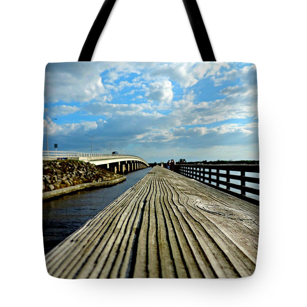 Fishing Pier Tote Bag featuring the digital art Fishing Pier by Alison Belsan Horton