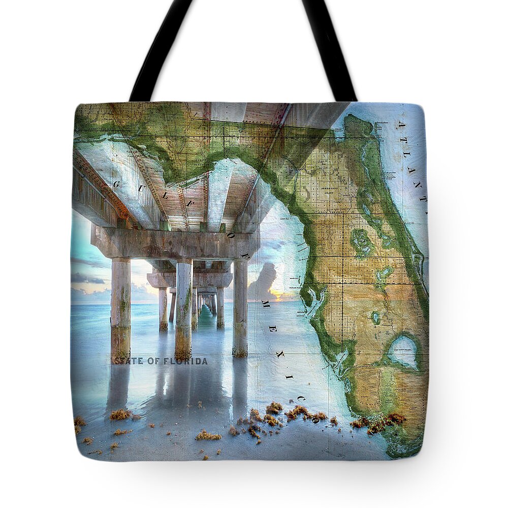 Atlantic Tote Bag featuring the photograph Fishing Piers of Florida by Debra and Dave Vanderlaan