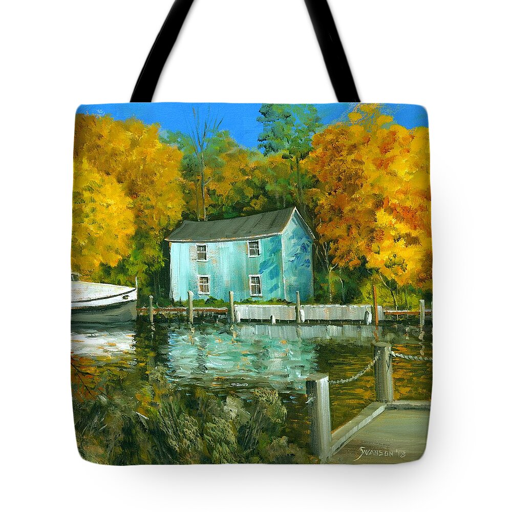 Landscape Tote Bag featuring the painting Fishing Shanty by Michael Swanson