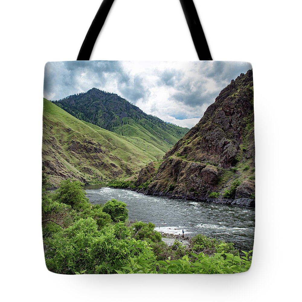 Hells Canyon Tote Bag featuring the photograph Fishing the Snake Waterscape Art by Kaylyn Franks by Kaylyn Franks