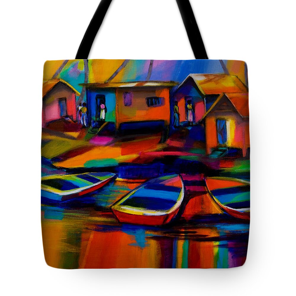 Fishing Tote Bag featuring the painting Fishing Village by Cynthia McLean