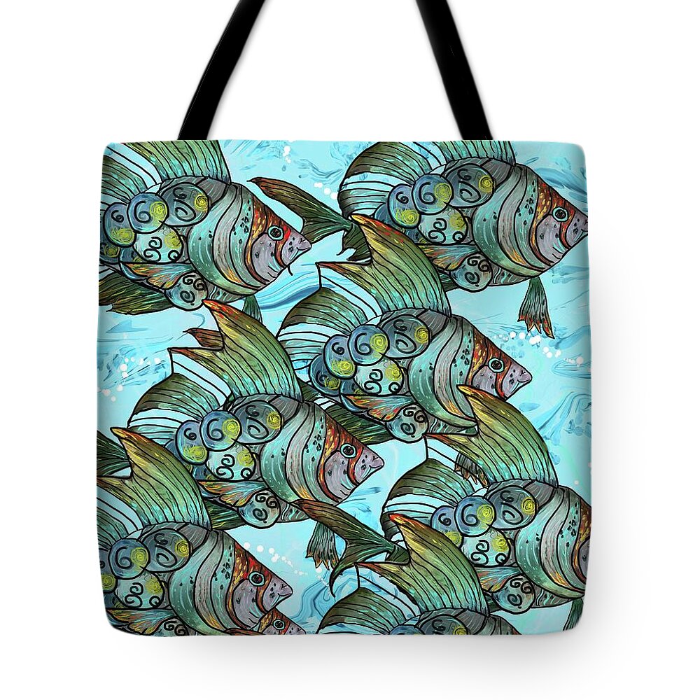 Fish Tote Bag featuring the digital art Fishy Fishy by Debra Baldwin