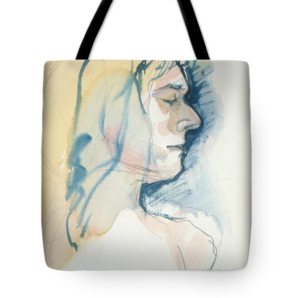 Headshot Tote Bag featuring the painting Five minute profile by Barbara Pease