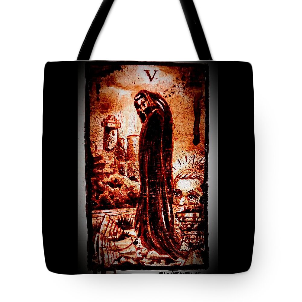 Tarot Tote Bag featuring the painting Five Of Cups by Ryan Almighty