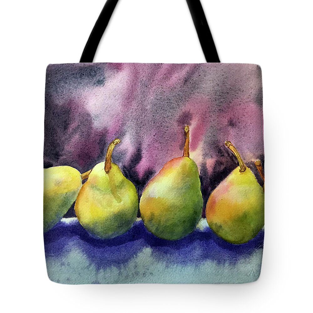 Pears Tote Bag featuring the painting Five Pears by Hilda Vandergriff