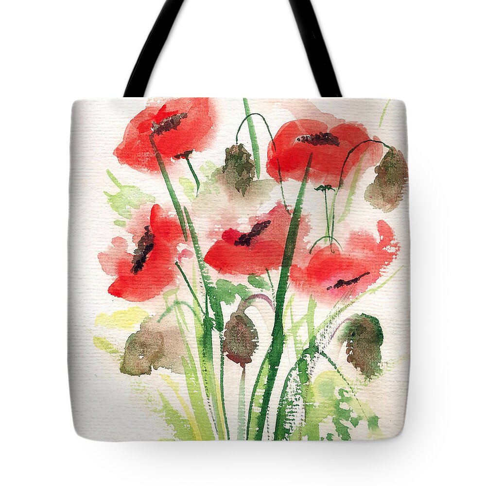 Poppies 3 Tote Bag featuring the painting Five poppies by Asha Sudhaker Shenoy