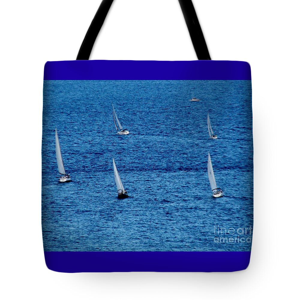 Sailing Tote Bag featuring the photograph Five Sails by Corinne Carroll