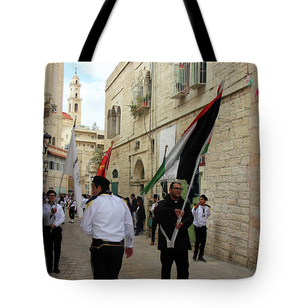Bethlehem Tote Bag featuring the photograph Flag at Star Street by Munir Alawi