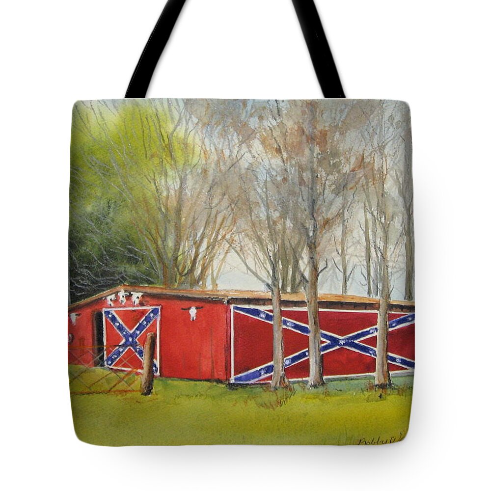  Tote Bag featuring the painting Flag Barn by Bobby Walters
