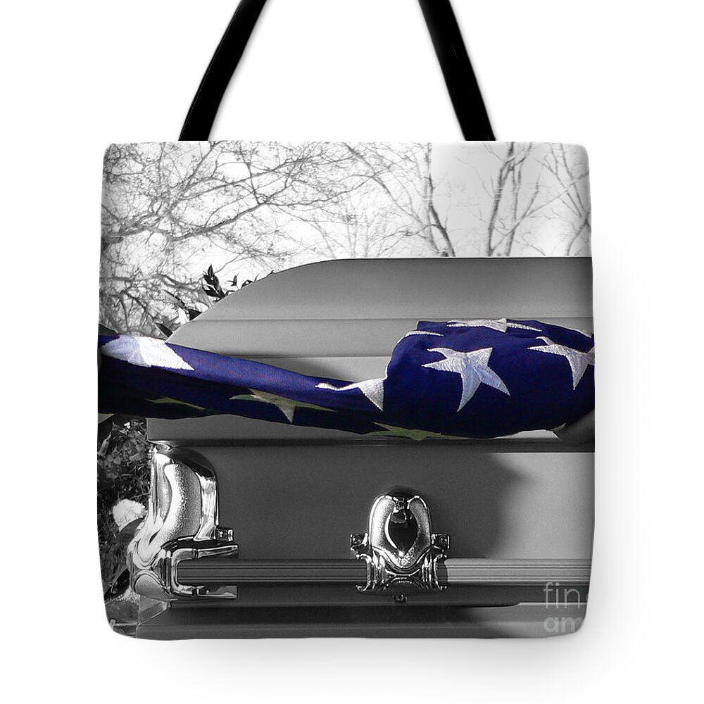 Flag Folding Tote Bag featuring the photograph Flag for the Fallen - Selective Color by Al Powell Photography USA