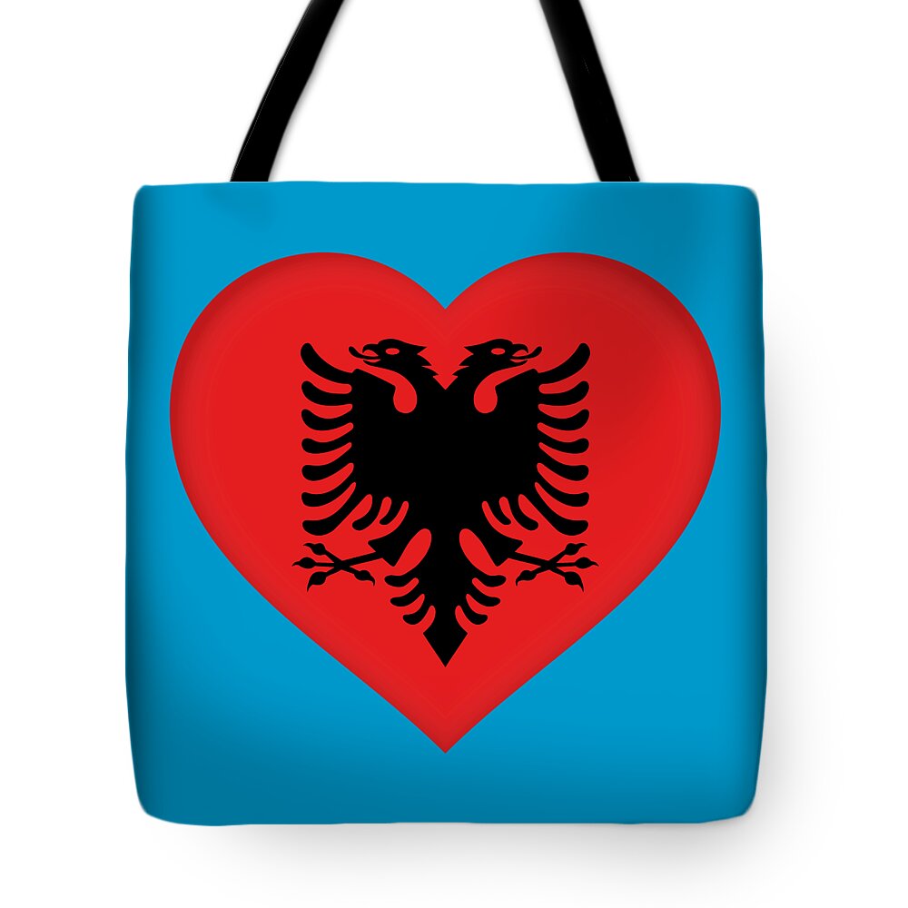 Albania Tote Bag featuring the digital art Flag of Albania Heart by Roy Pedersen