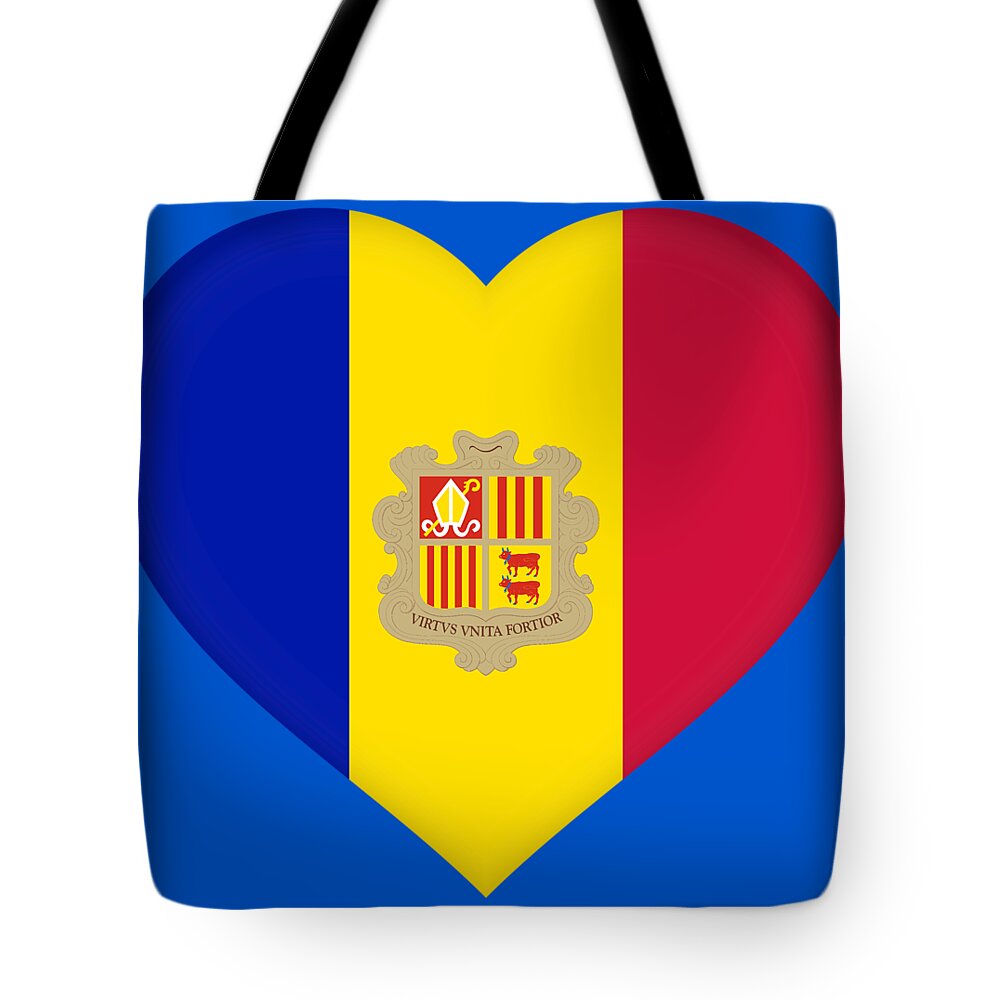 Andorra Tote Bag featuring the digital art Flag of Andorra Heart by Roy Pedersen