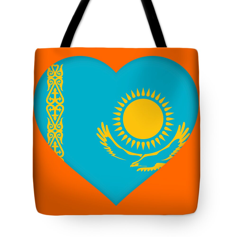  Kazakhstan Tote Bag featuring the digital art Flag of Kazakhstan Heart by Roy Pedersen