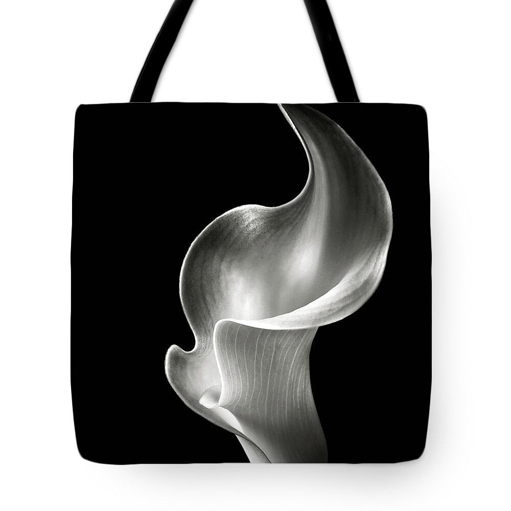 Flower Tote Bag featuring the photograph Flame Calla Lily in Black and White by Endre Balogh