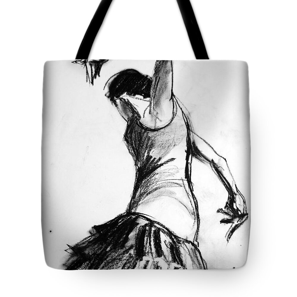 Flamenco Sketch Tote Bag featuring the drawing Flamenco Sketch 2 by Mona Edulesco