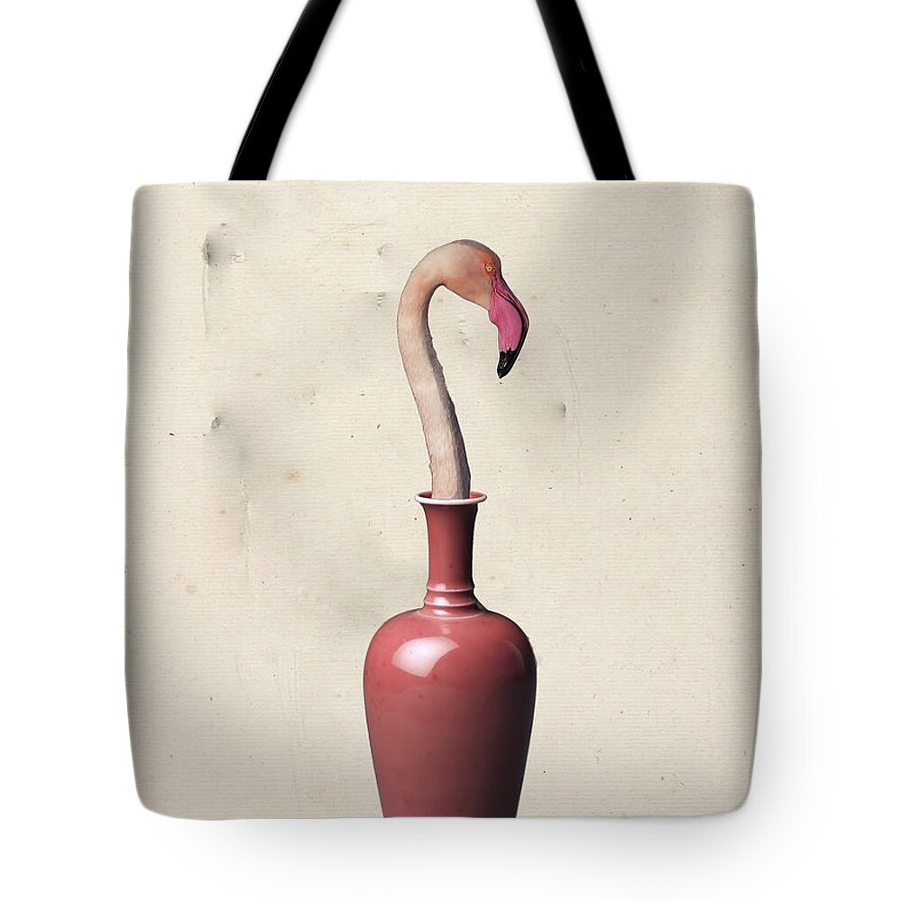 Flamingo In Vase Tote Bag featuring the digital art Flamingo in the vase by Keshava Shukla