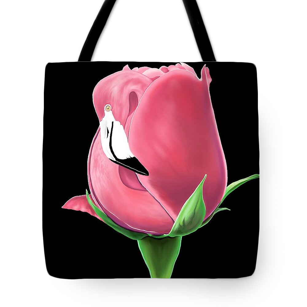 Rose Tote Bag featuring the digital art Flamingo Rose by Norman Klein