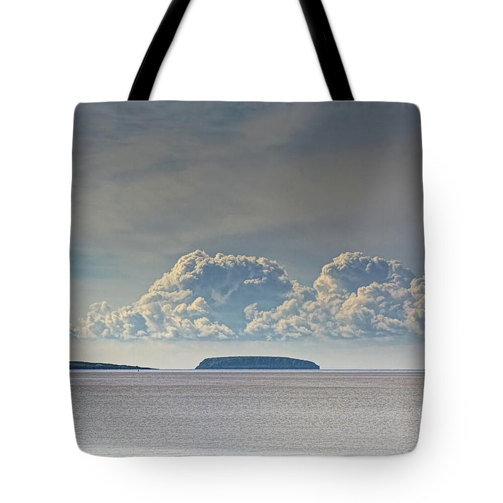 Flat Holm Tote Bag featuring the photograph Flat Holm And Steep Holm by Steve Purnell