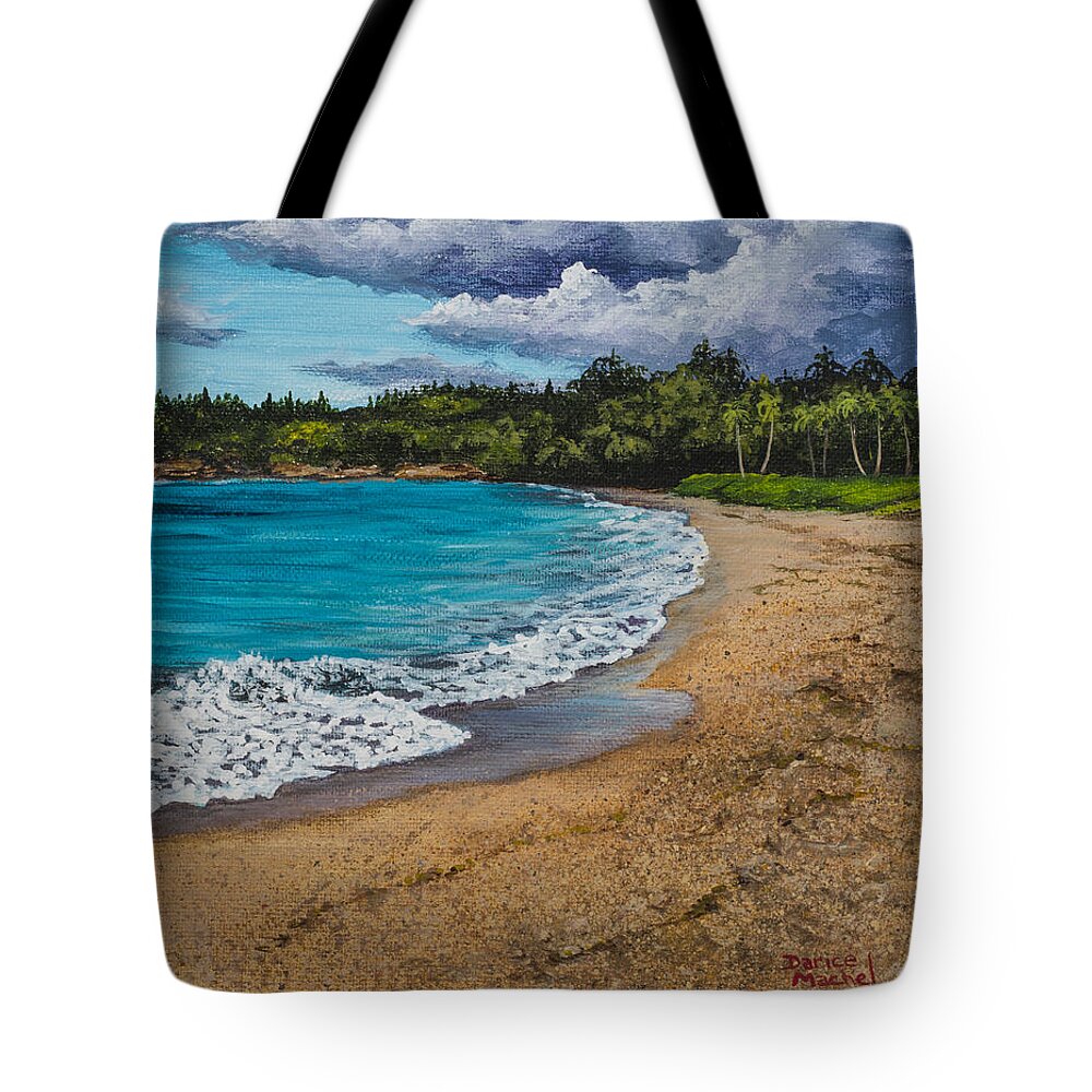 Landscape Tote Bag featuring the painting Fleming Beach Maui by Darice Machel McGuire