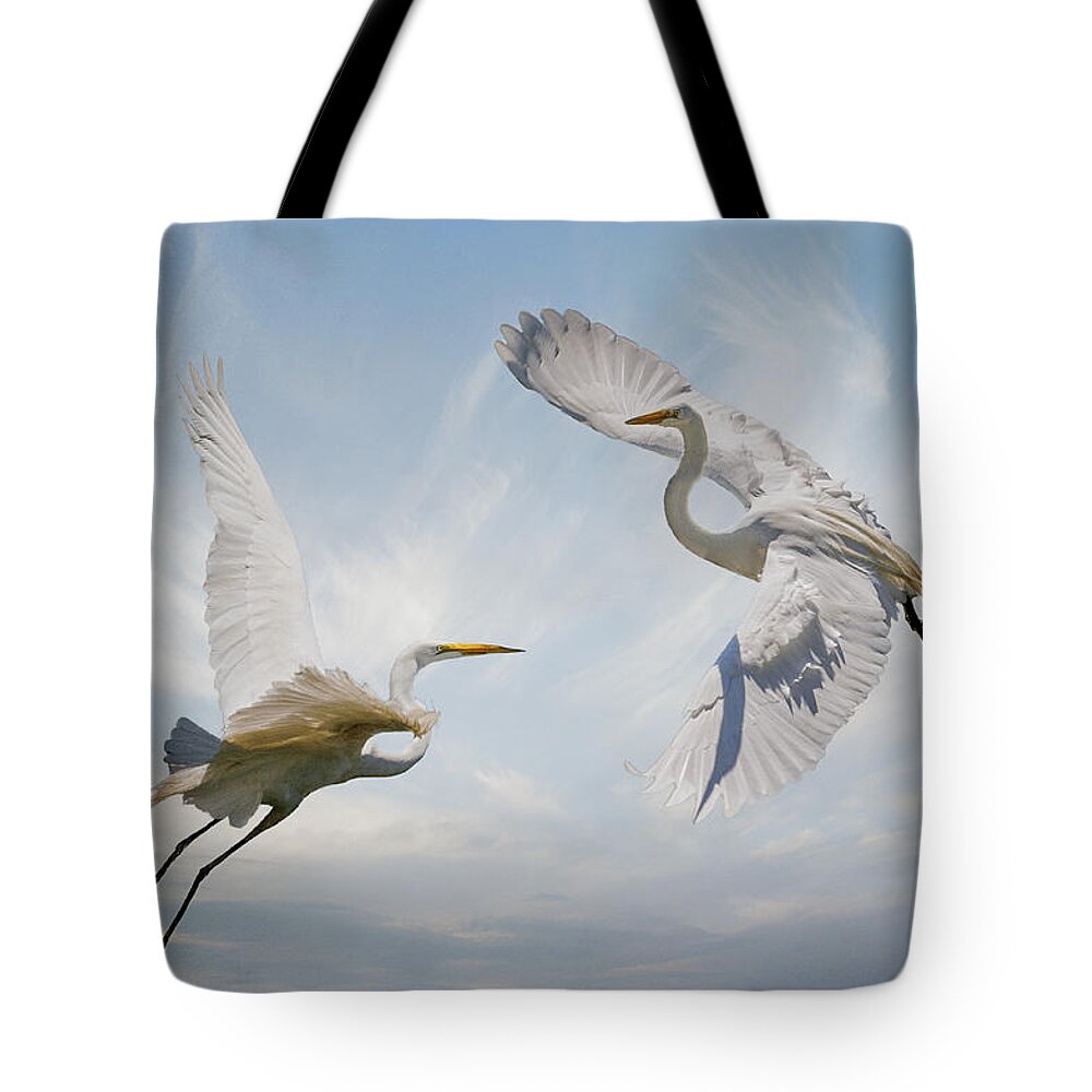 Great Egrets Tote Bag featuring the photograph Flight of Fancy by Brian Tarr