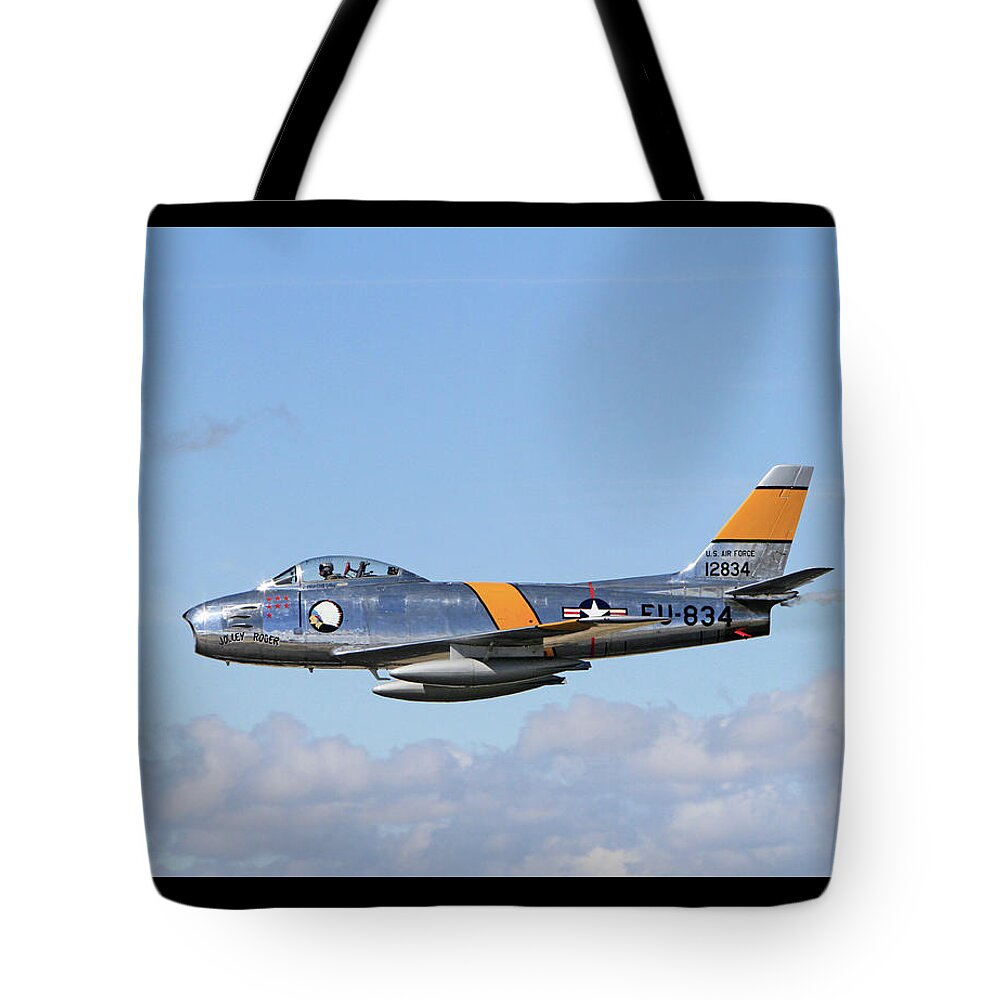 F-86 Tote Bag featuring the photograph Flight of the Sabre by Shoal Hollingsworth