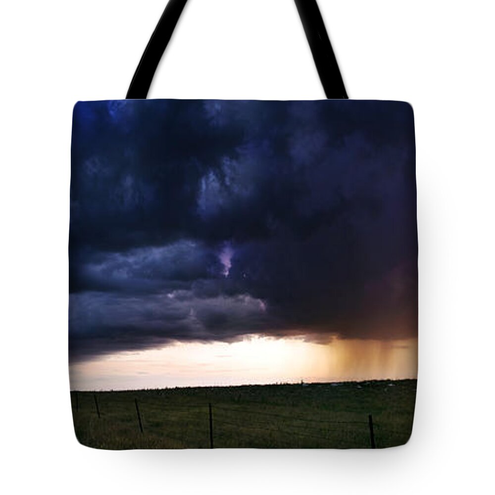 Storm Tote Bag featuring the photograph Flint Hills Storm Panorama by Eric Benjamin
