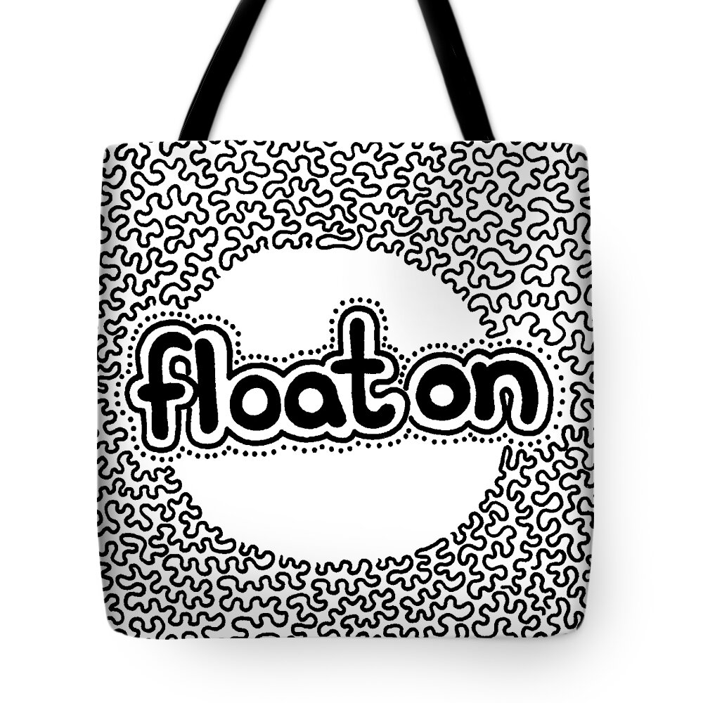 Black And White Tote Bag featuring the drawing Float On by A Mad Doodler