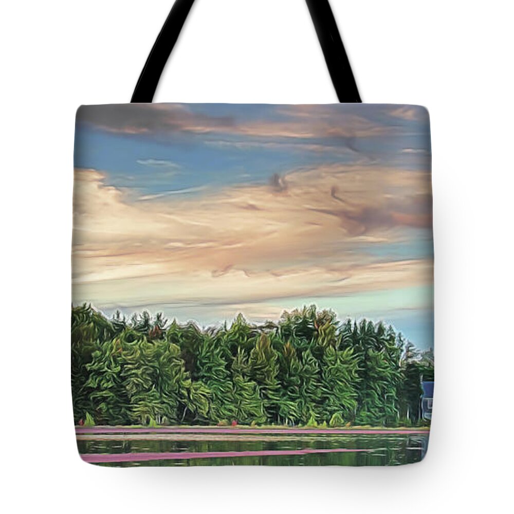 Cranberry Tote Bag featuring the photograph Floating Cranberries in front of Suningive Whitesbog NJ by Beth Venner