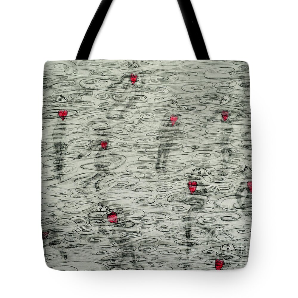 Hearts Tote Bag featuring the drawing Floating Hearts #10 by Leandria Goodman