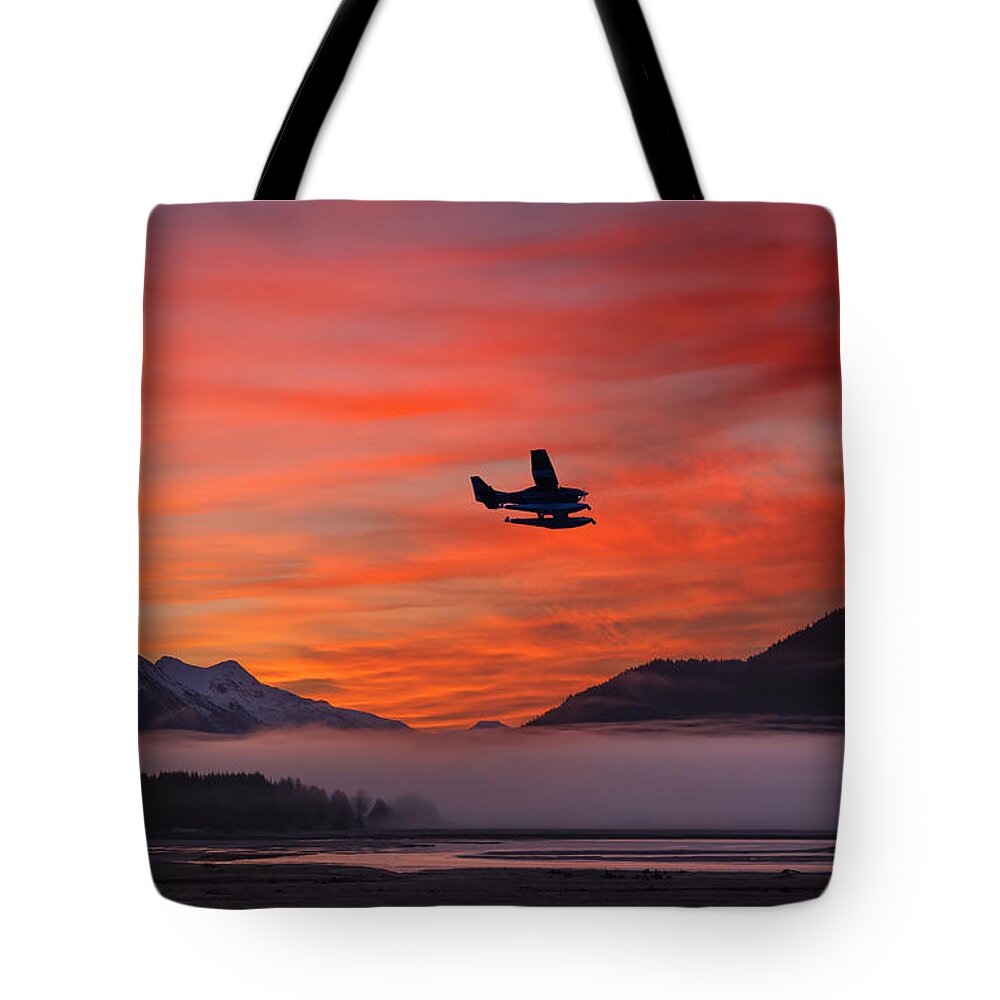 Southeast Alaska Tote Bag featuring the photograph Floatplane Takes Off From Juneau by John Hyde