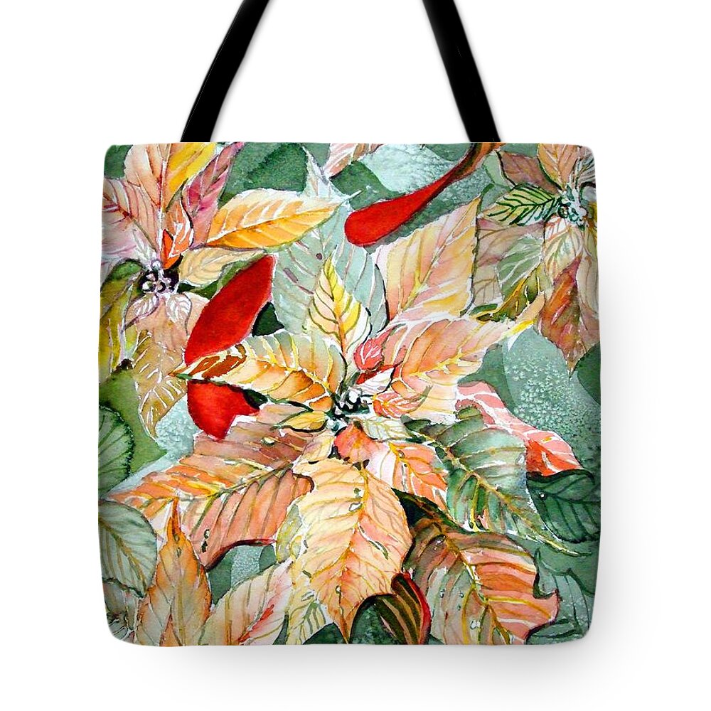 Flora Tote Bag featuring the painting A Peachy Poinsettia by Mindy Newman