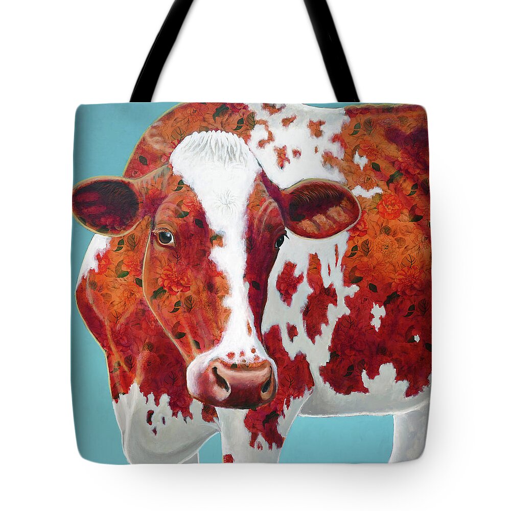 Ayrshire Cow Tote Bag featuring the painting Flora the Ayrshire by Ande Hall