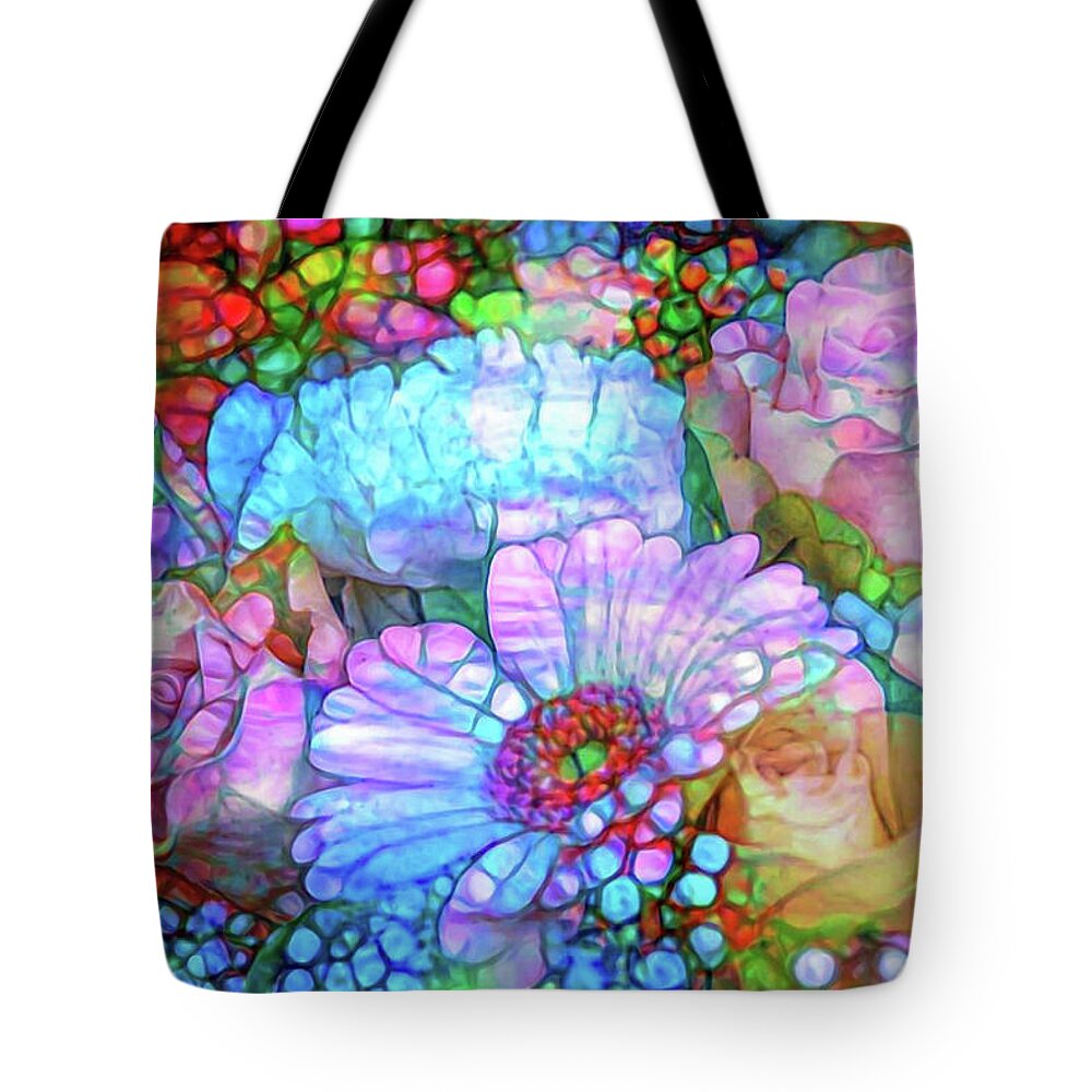 Flowers Tote Bag featuring the mixed media Floral abstraction by Lilia D
