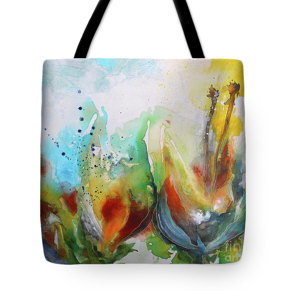 Acrylic Tote Bag featuring the painting Floral Fantasy by Jutta Maria Pusl