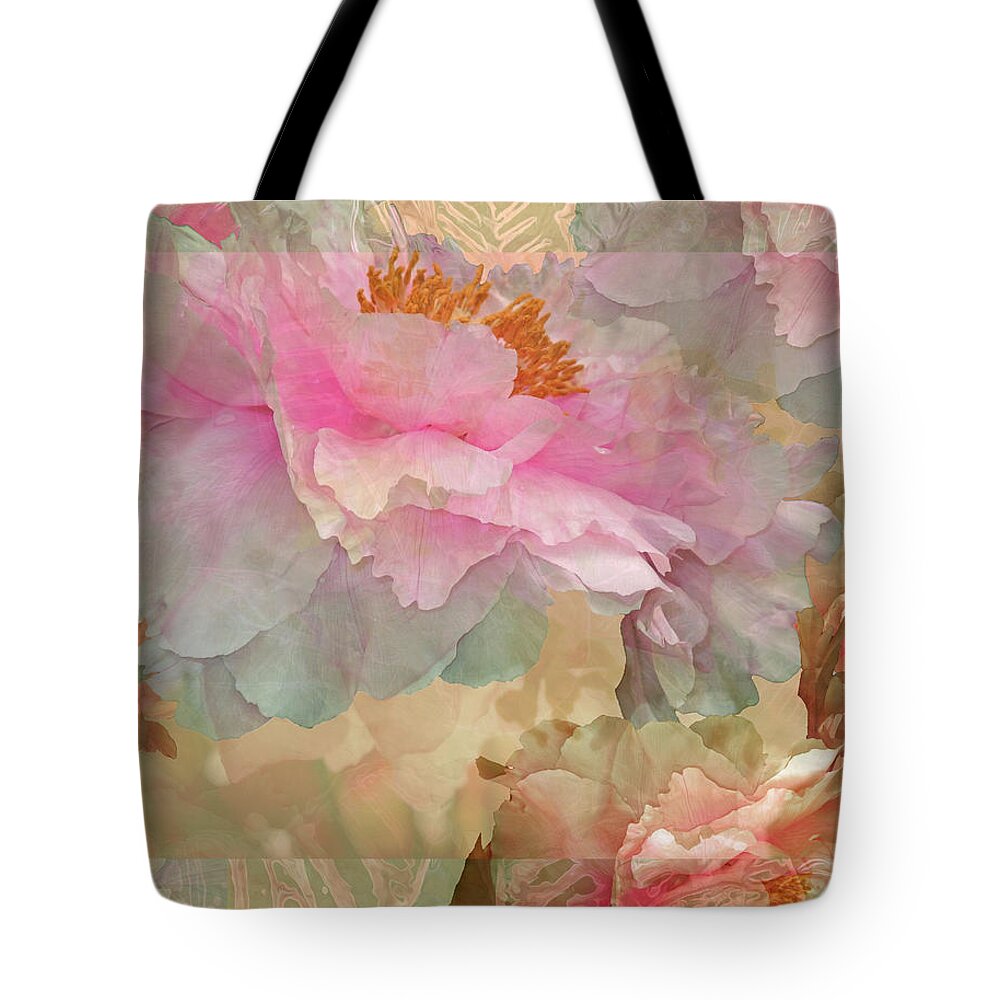 Peonies Tote Bag featuring the digital art Floral Potpourri with Peonies 10 by Lynda Lehmann