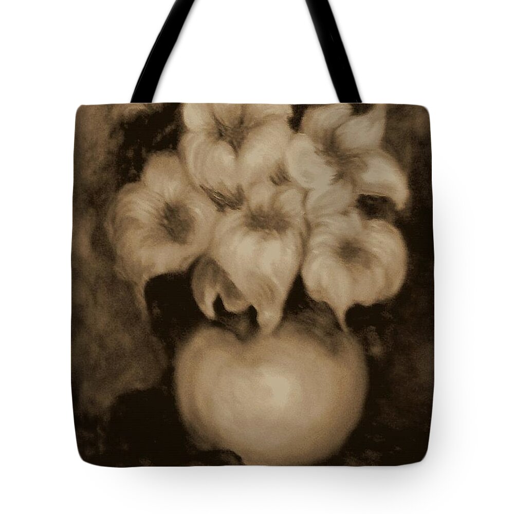 Floral. Brown Flowers Tote Bag featuring the painting Floral Puffs in Brown by Jordana Sands