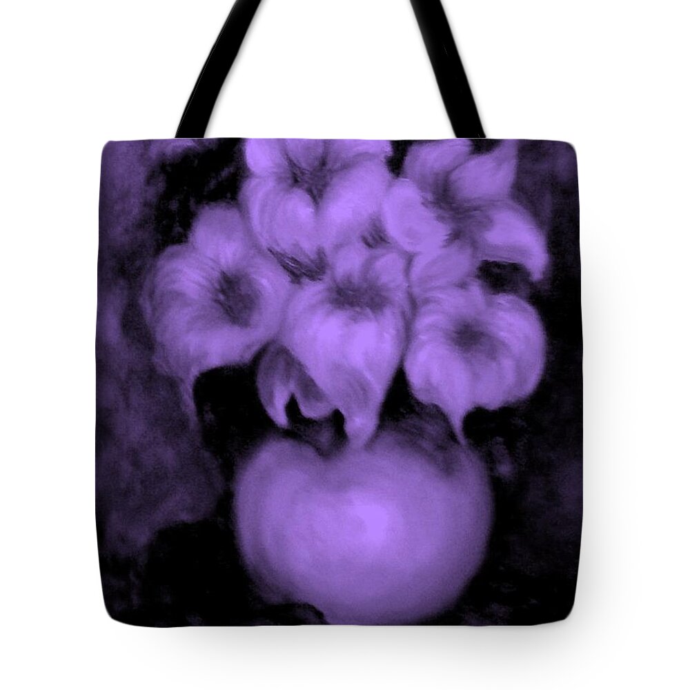 Prple Flowers Tote Bag featuring the painting Floral Puffs in Purple by Jordana Sands