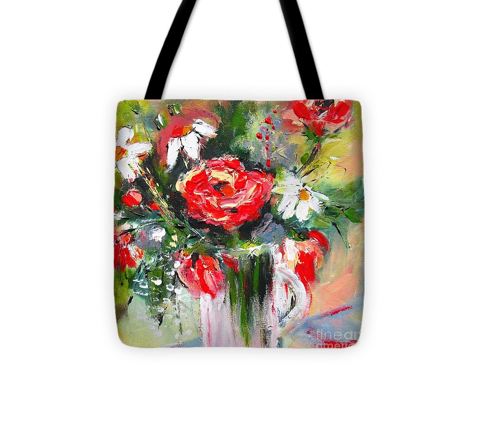 Exotic Flowers Tote Bag featuring the painting Floral splash paintings by Mary Cahalan Lee - aka PIXI