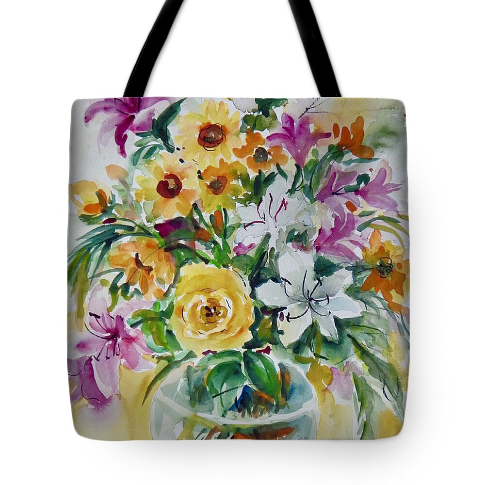 Flowers Tote Bag featuring the painting Floral Still Life Yellow Rose by Ingrid Dohm