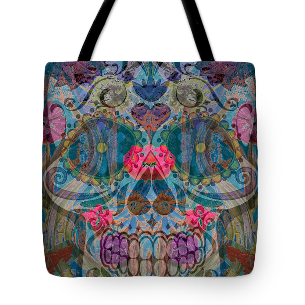 Sugar Skull Tote Bag featuring the mixed media Floral Sugar 2 by Tracy McDurmon