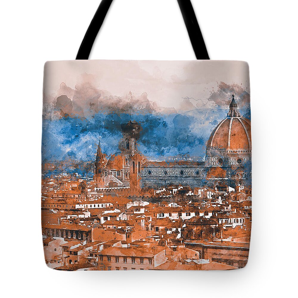 Florence Sunset Tote Bag featuring the painting Florence - 10 by AM FineArtPrints