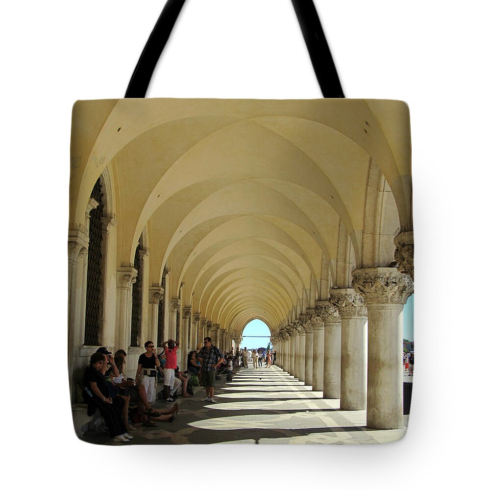 Columns Along Arno River Tote Bag featuring the painting Florence Columns by Lisa Boyd