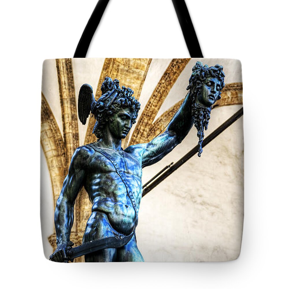 Perseus And Medusa Tote Bag featuring the photograph Florence - Perseus in the Loggia - side view short by Weston Westmoreland