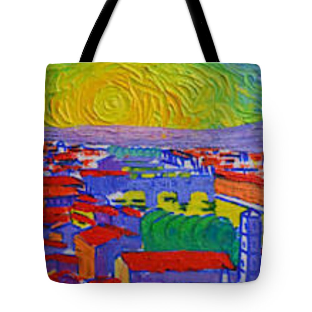 Florence Tote Bag featuring the painting FLORENCE SUNSET work in progress 3 by Ana Maria Edulescu