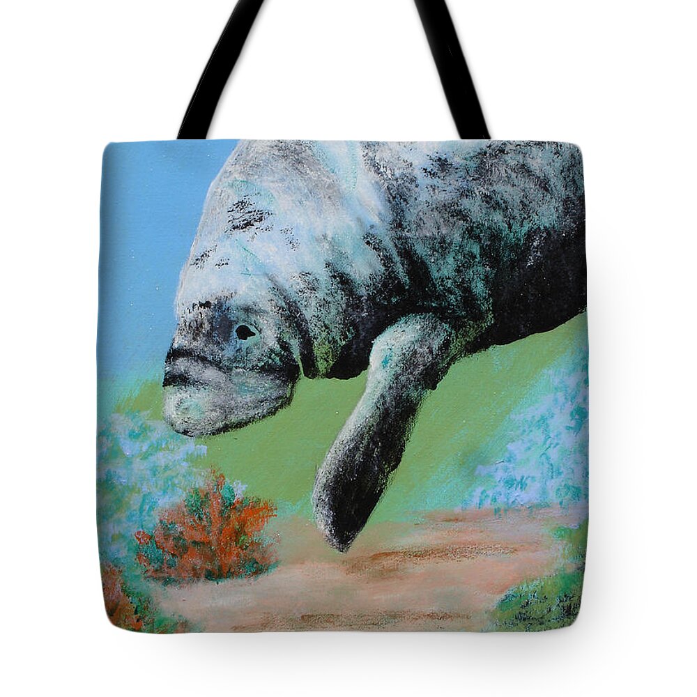 Florida Tote Bag featuring the painting Florida Manatee by Susan Kubes
