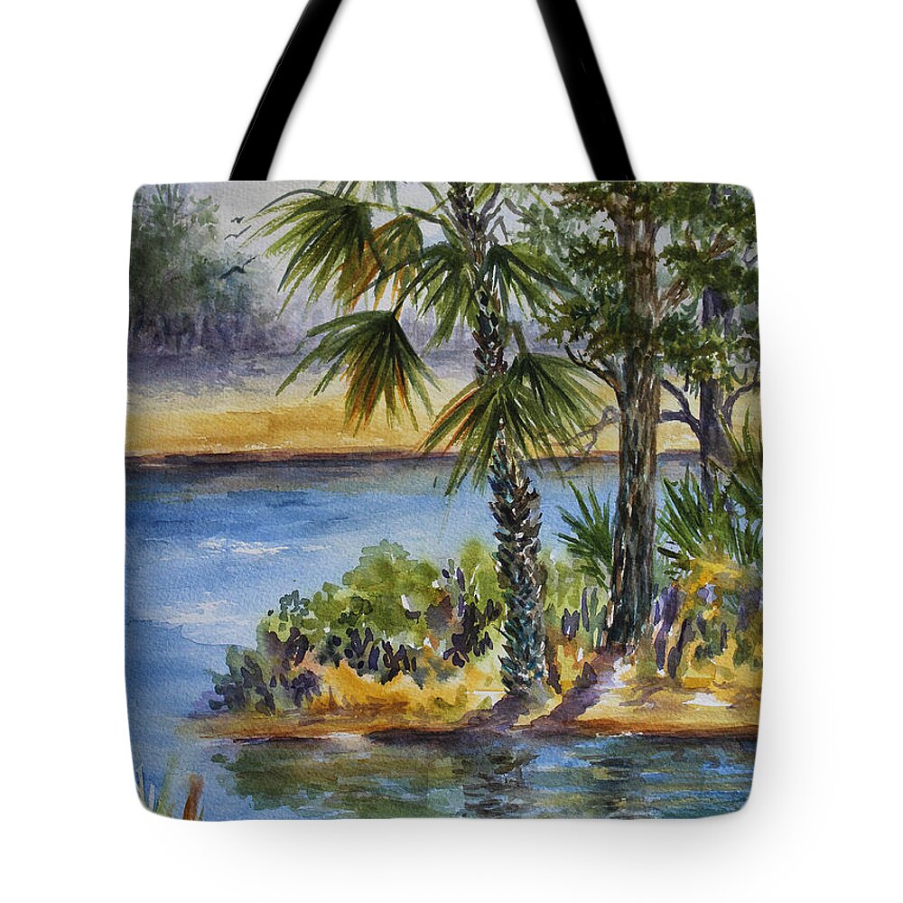 Florida Tote Bag featuring the painting Florida Pine Inlet by Roxanne Tobaison