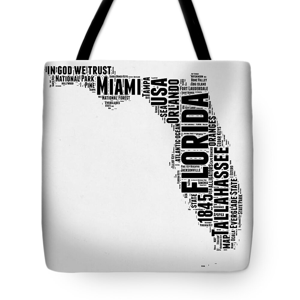  Tote Bag featuring the digital art Florida Word Cloud Map 2 by Naxart Studio