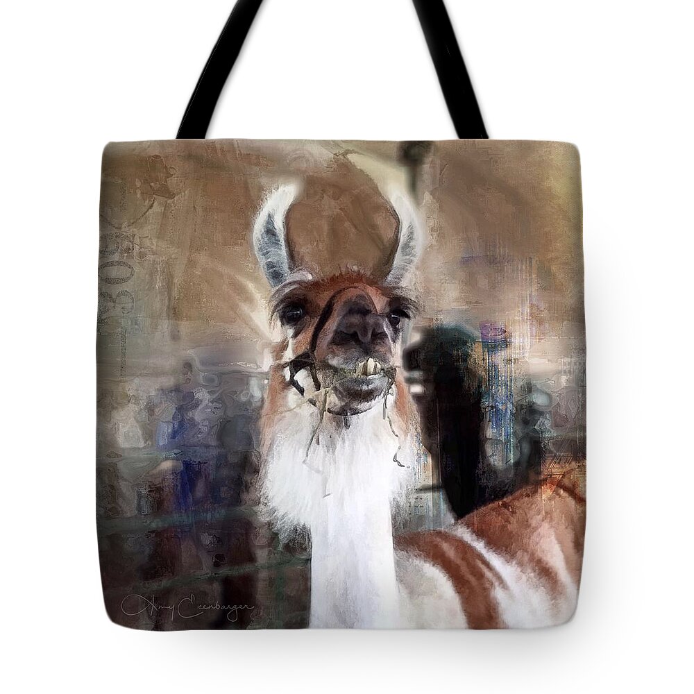 Llama Tote Bag featuring the digital art Floss by Looking Glass Images