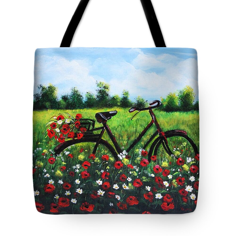 Bike Tote Bag featuring the painting Flower Bike by Vesna Martinjak
